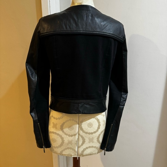 Anthropologie Elevenses Genuine Leather Cotton Cropped Moto Zip Jacket Sz 6 - Picture 4 of 16